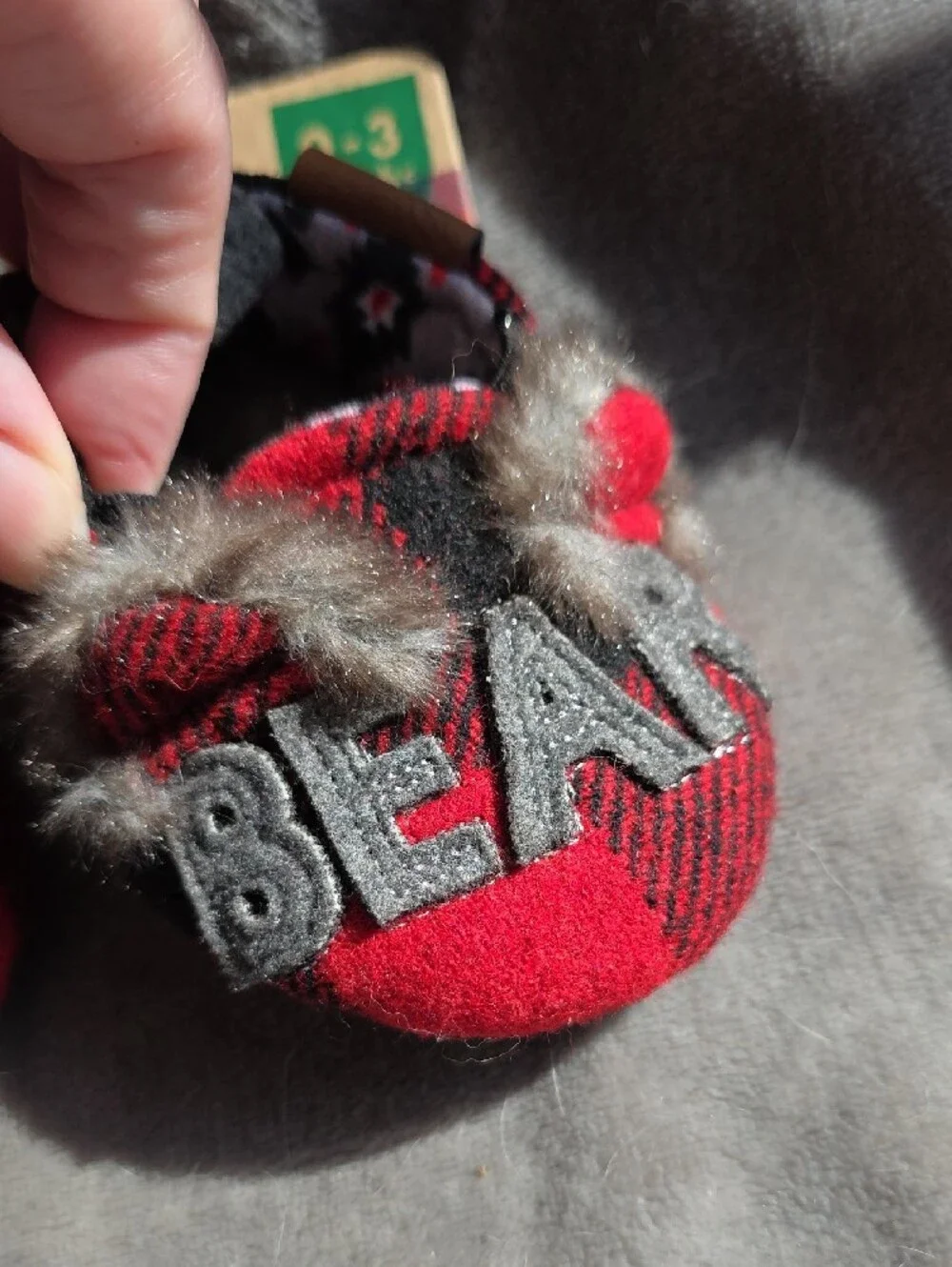Dearfoams Baby Red Plaid 'Baby Bear' Infant Slippers - 0-3 Months